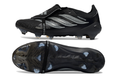 Unisex Adidas Predator 26 Elite Fold-Over Tongue FG Football Boots - Black/Graphite Gray/Metallic Silver