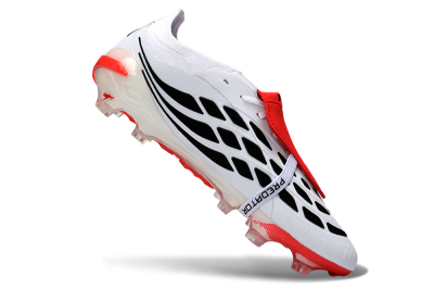 Unisex Adidas Predator 26 Elite Fold-Over Tongue FG Football Boots - White/Crimson Red/Sleek Black