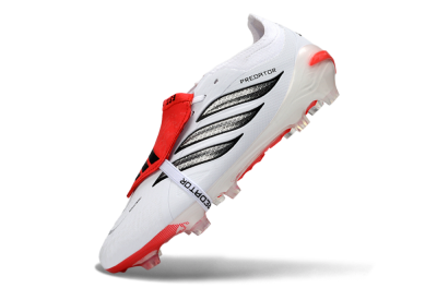 Unisex Adidas Predator 26 Elite Fold-Over Tongue FG Football Boots - White/Crimson Red/Sleek Black