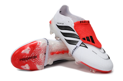 Unisex Adidas Predator 26 Elite Fold-Over Tongue FG Football Boots - White/Crimson Red/Sleek Black