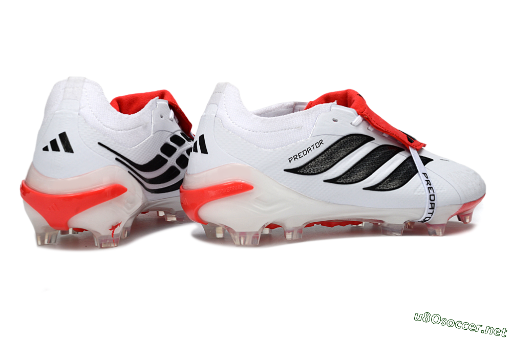 Unisex Adidas Predator 26 Elite Fold-Over Tongue FG Football Boots - White/Crimson Red/Sleek Black 6