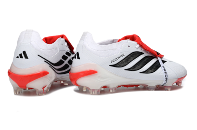 Unisex Adidas Predator 26 Elite Fold-Over Tongue FG Football Boots - White/Crimson Red/Sleek Black