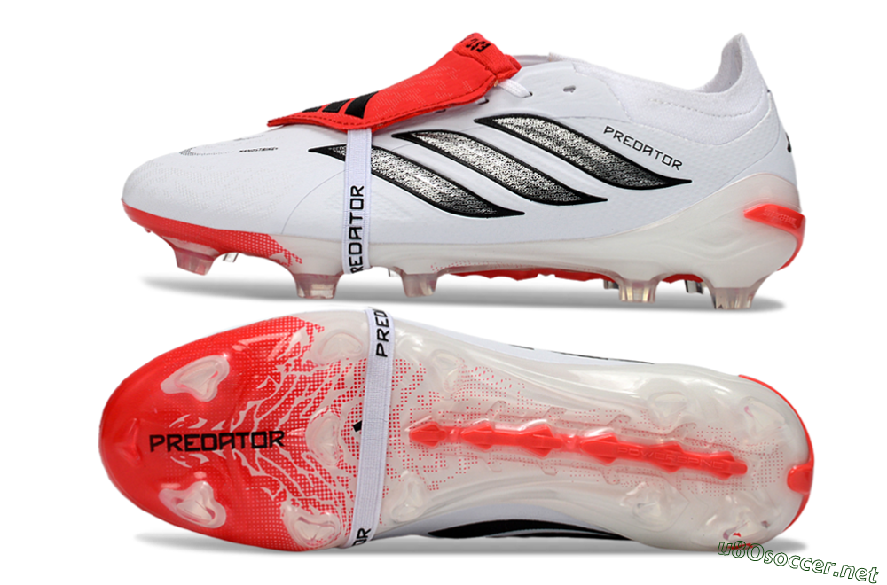 Unisex Adidas Predator 26 Elite Fold-Over Tongue FG Football Boots - White/Crimson Red/Sleek Black 1