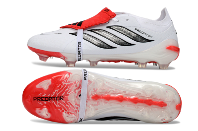 Unisex Adidas Predator 26 Elite Fold-Over Tongue FG Football Boots - White/Crimson Red/Sleek Black