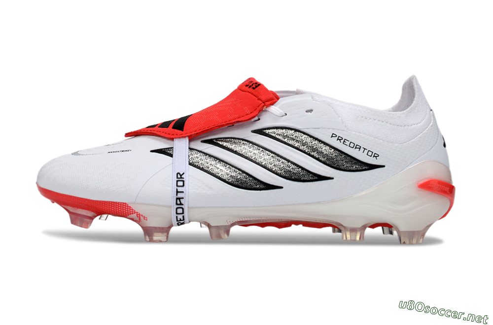 Unisex Adidas Predator 26 Elite Fold-Over Tongue FG Football Boots - White/Crimson Red/Sleek Black 0