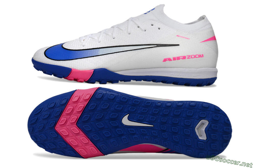 Men's Nike Air Zoom Mercurial Vapor 16 Elite TF Football Shoes - White/Electric Blue/Pink Flash 1