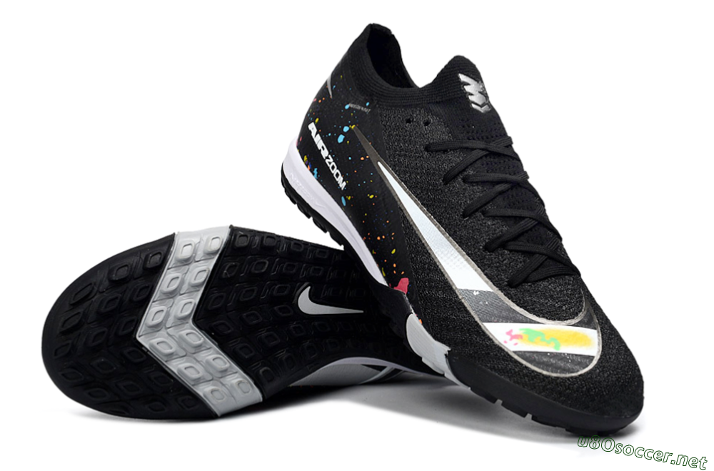 Men's Nike Air Zoom Mercurial Vapor 16 Elite TF Football Shoes - Black/Rainbow Splash/Sleek White 3