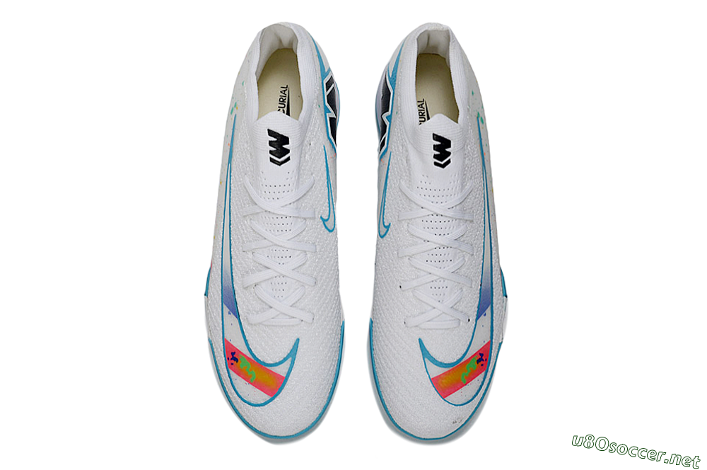 Men's Nike Air Zoom Mercurial Vapor 16 Elite TF Football Shoes - White/Crystal Blue/Splattered Pastel 4