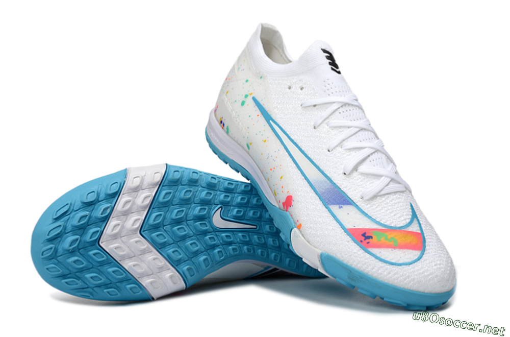 Men's Nike Air Zoom Mercurial Vapor 16 Elite TF Football Shoes - White/Crystal Blue/Splattered Pastel 3