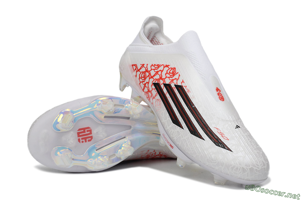 Unisex Adidas F50+ Elite Lightstrike Pro Laceless FG Football Boots - White/Crimson Red/Black 3