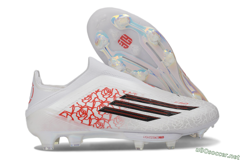 Unisex Adidas F50+ Elite Lightstrike Pro Laceless FG Football Boots - White/Crimson Red/Black 2
