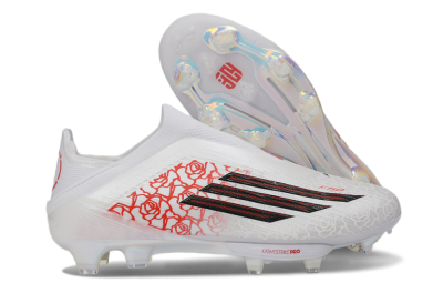 Unisex Adidas F50+ Elite Lightstrike Pro Laceless FG Football Boots - White/Crimson Red/Black