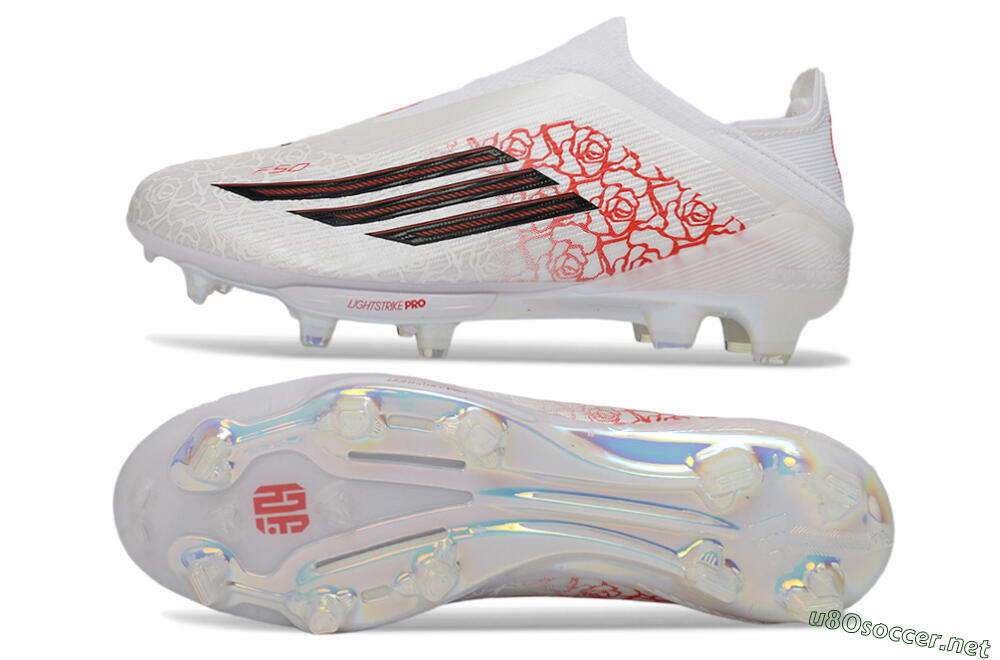 Unisex Adidas F50+ Elite Lightstrike Pro Laceless FG Football Boots - White/Crimson Red/Black 1
