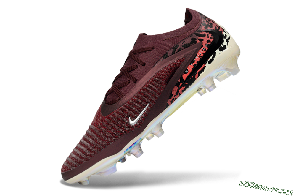 Unisex Nike Phantom 6 Elite Low FG Football Boots - Burgundy/Crimson Red/Black 5