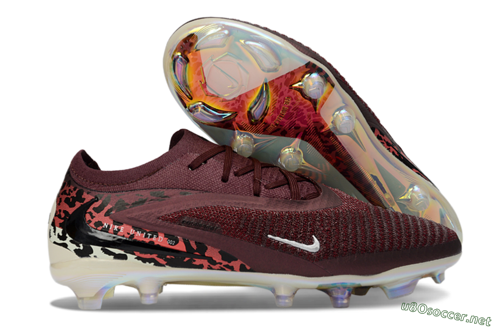 Unisex Nike Phantom 6 Elite Low FG Football Boots - Burgundy/Crimson Red/Black 2