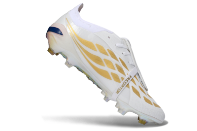 Men's Adidas Predator 26 Elite Fold-Over Tongue FG Football Boots - White/Gold/Iridescent
