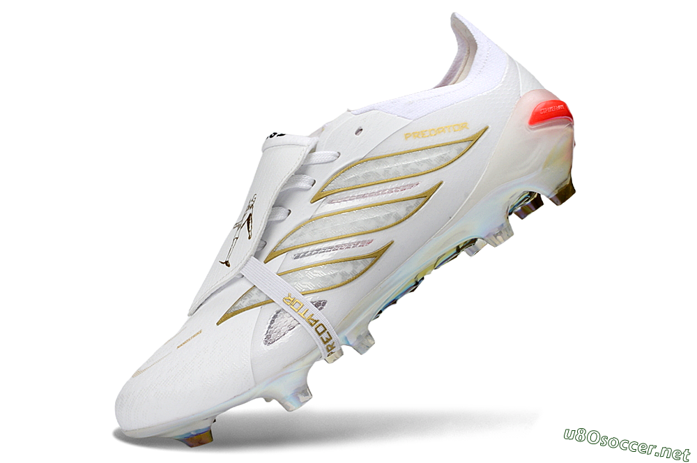 Men's Adidas Predator 26 Elite Fold-Over Tongue FG Football Boots - White/Gold/Iridescent 5