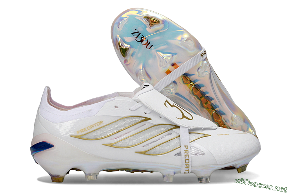 Men's Adidas Predator 26 Elite Fold-Over Tongue FG Football Boots - White/Gold/Iridescent 2