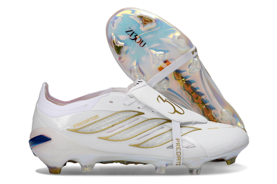 Men's Adidas Predator 26 Elite Fold-Over Tongue FG Football Boots - White/Gold/Iridescent