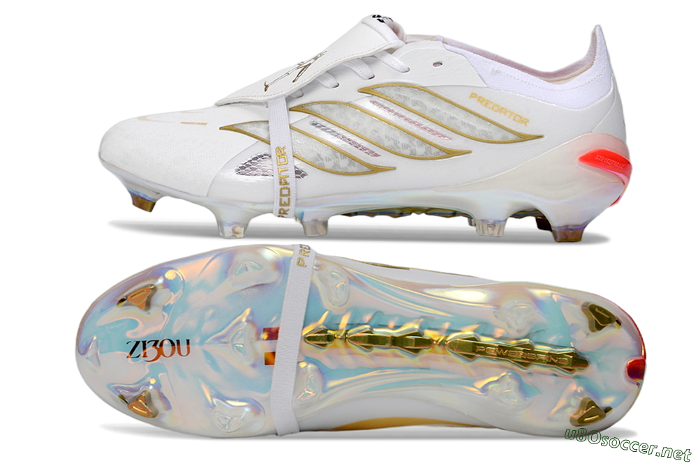 Men's Adidas Predator 26 Elite Fold-Over Tongue FG Football Boots - White/Gold/Iridescent 1