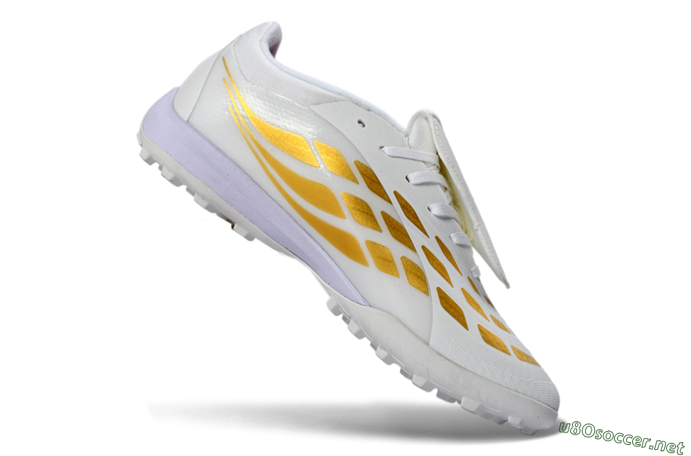 Men's Adidas Predator 26 Elite Fold-Over Tongue TF Football Shoes - White/Gold Metallic/Light Purple 4