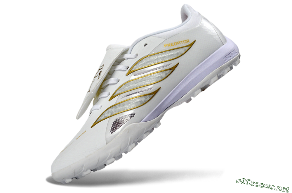 Men's Adidas Predator 26 Elite Fold-Over Tongue TF Football Shoes - White/Gold Metallic/Light Purple 5
