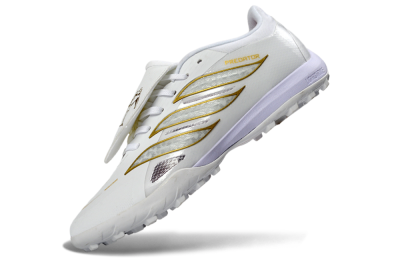 Men's Adidas Predator 26 Elite Fold-Over Tongue TF Football Shoes - White/Gold Metallic/Light Purple