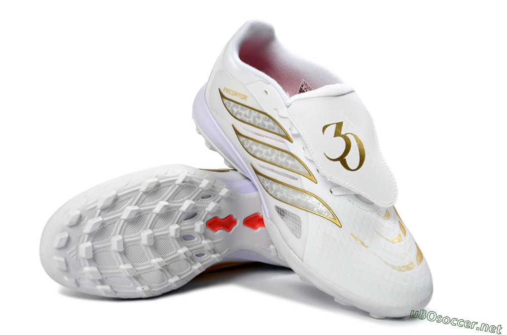 Men's Adidas Predator 26 Elite Fold-Over Tongue TF Football Shoes - White/Gold Metallic/Light Purple 3