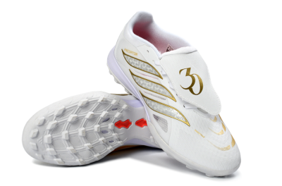 Men's Adidas Predator 26 Elite Fold-Over Tongue TF Football Shoes - White/Gold Metallic/Light Purple