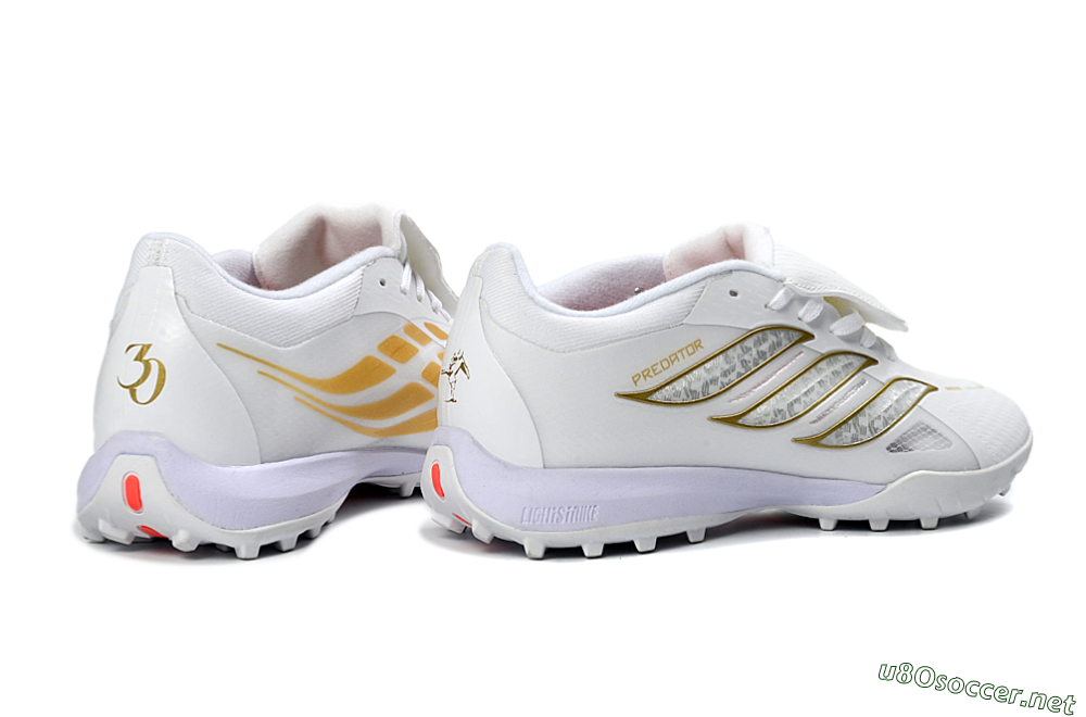 Men's Adidas Predator 26 Elite Fold-Over Tongue TF Football Shoes - White/Gold Metallic/Light Purple 6