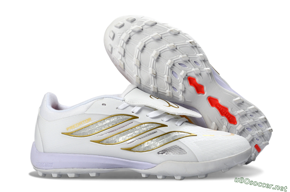 Men's Adidas Predator 26 Elite Fold-Over Tongue TF Football Shoes - White/Gold Metallic/Light Purple 2