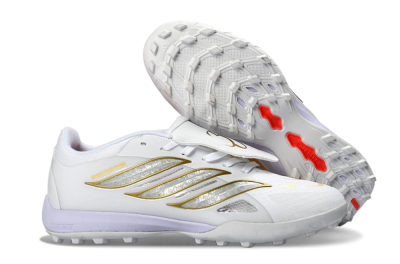 Men's Adidas Predator 26 Elite Fold-Over Tongue TF Football Shoes - White/Gold Metallic/Light Purple