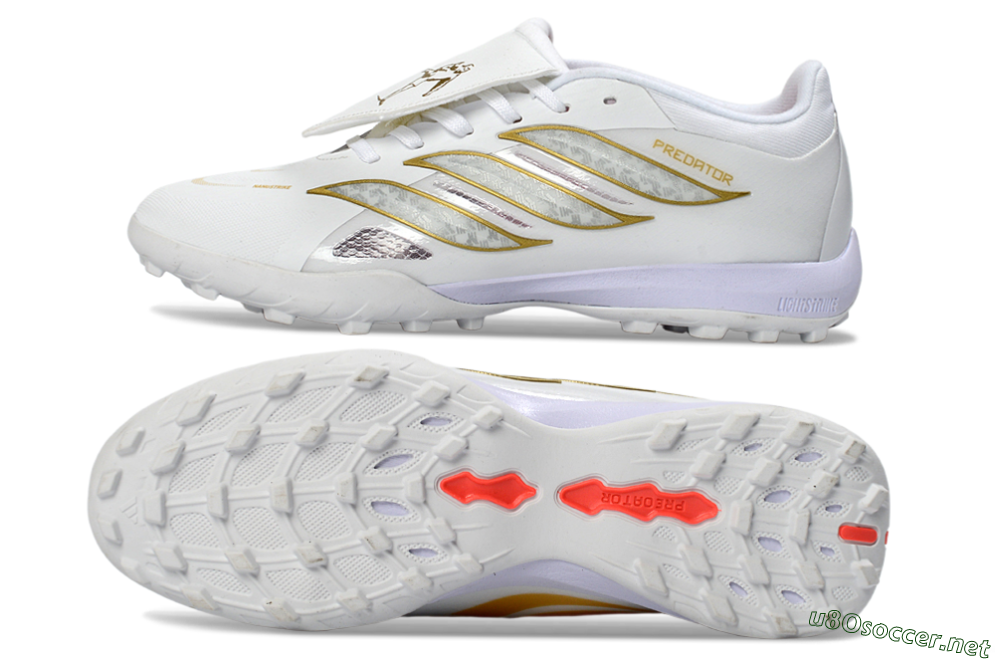 Men's Adidas Predator 26 Elite Fold-Over Tongue TF Football Shoes - White/Gold Metallic/Light Purple 1