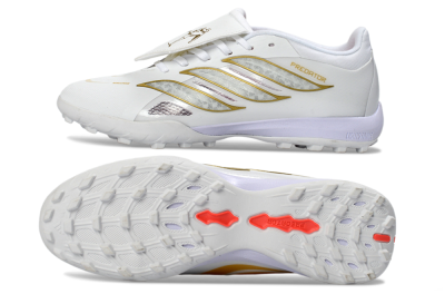 Men's Adidas Predator 26 Elite Fold-Over Tongue TF Football Shoes - White/Gold Metallic/Light Purple
