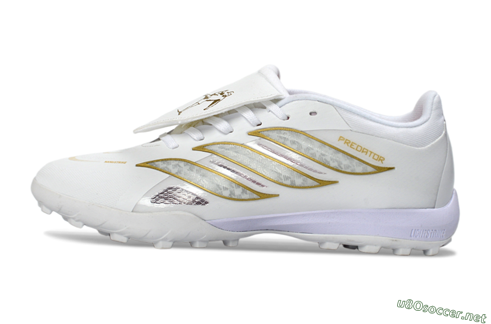 Men's Adidas Predator 26 Elite Fold-Over Tongue TF Football Shoes - White/Gold Metallic/Light Purple 0
