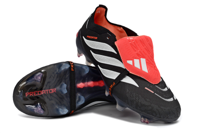 Unisex Adidas Predator 26 Elite Fold-Over Tongue FG Football Boots - Black/Electric Red/Silver