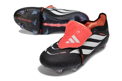 Unisex Adidas Predator 26 Elite Fold-Over Tongue FG Football Boots - Black/Electric Red/Silver