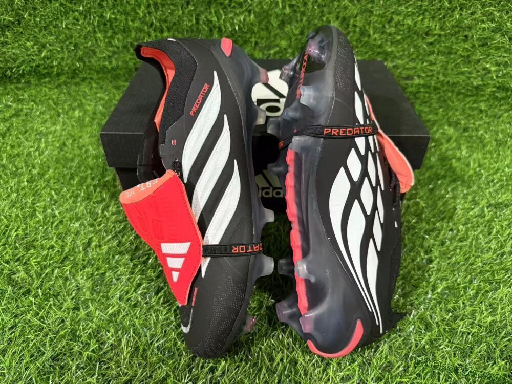 Unisex Adidas Predator 26 Elite Fold-Over Tongue FG Football Boots - Black/Electric Red/Silver