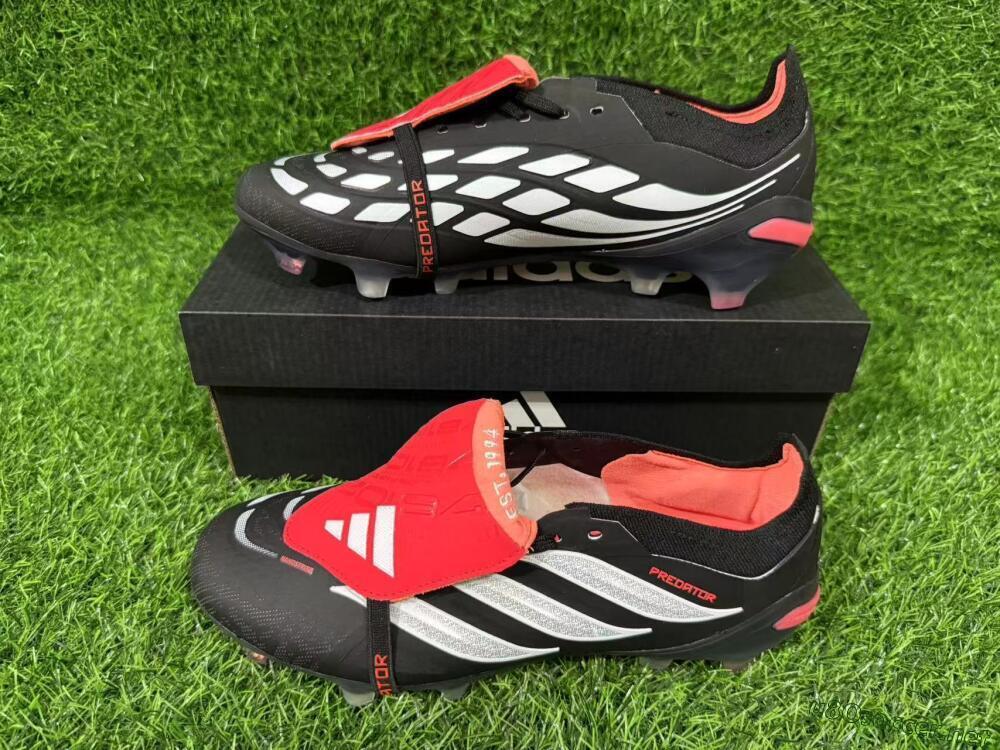 Unisex Adidas Predator 26 Elite Fold-Over Tongue FG Football Boots - Black/Electric Red/Silver