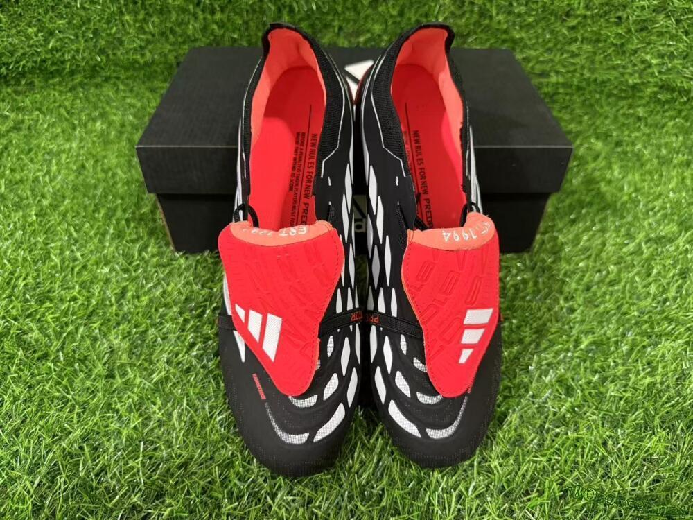 Unisex Adidas Predator 26 Elite Fold-Over Tongue FG Football Boots - Black/Electric Red/Silver
