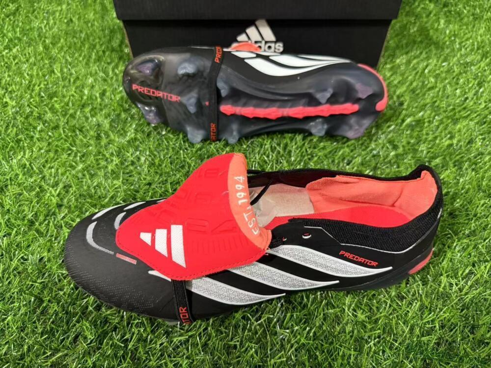 Unisex Adidas Predator 26 Elite Fold-Over Tongue FG Football Boots - Black/Electric Red/Silver