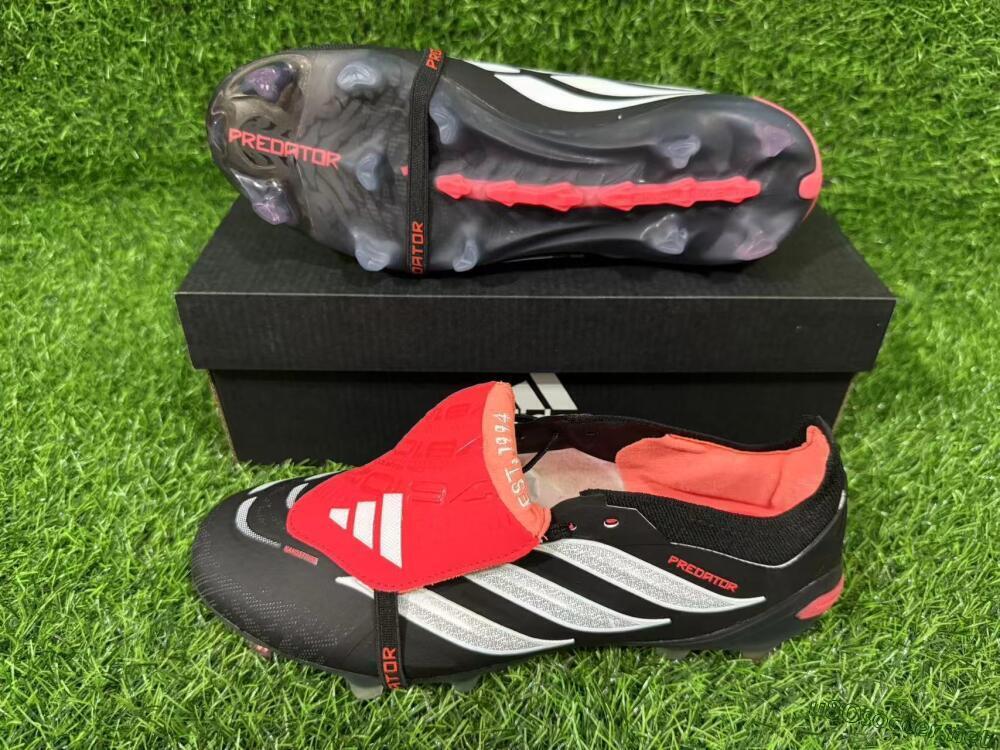 Unisex Adidas Predator 26 Elite Fold-Over Tongue FG Football Boots - Black/Electric Red/Silver