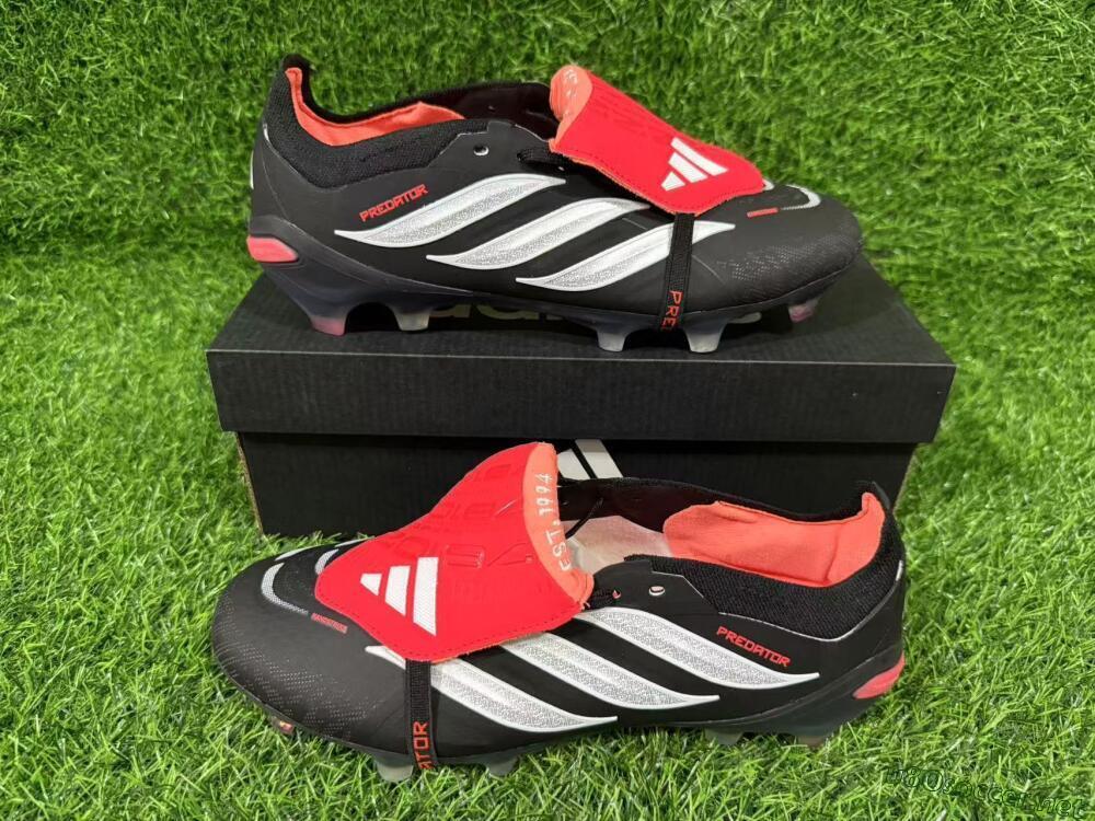 Unisex Adidas Predator 26 Elite Fold-Over Tongue FG Football Boots - Black/Electric Red/Silver