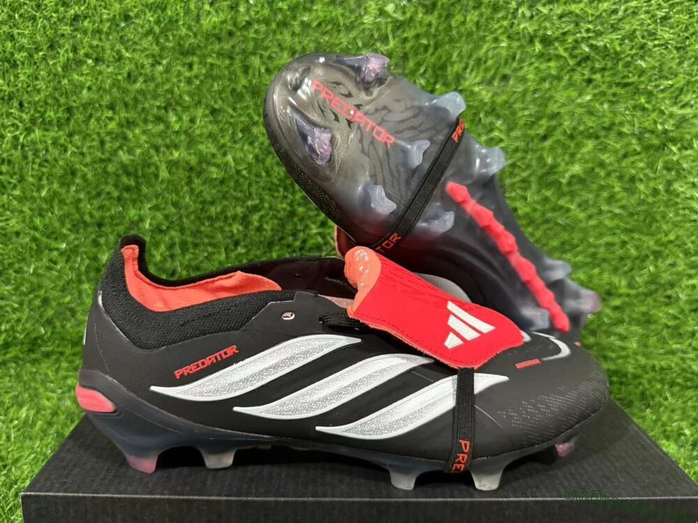 Unisex Adidas Predator 26 Elite Fold-Over Tongue FG Football Boots - Black/Electric Red/Silver