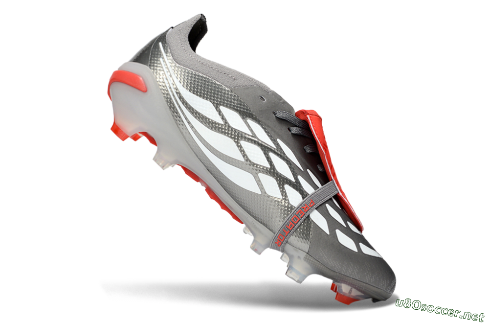 Unisex Adidas Predator 26 Elite Fold-Over Tongue FG Football Boots - Gray/Vibrant Red/Steel Gray 5