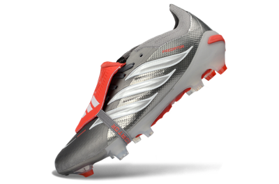 Unisex Adidas Predator 26 Elite Fold-Over Tongue FG Football Boots - Gray/Vibrant Red/Steel Gray