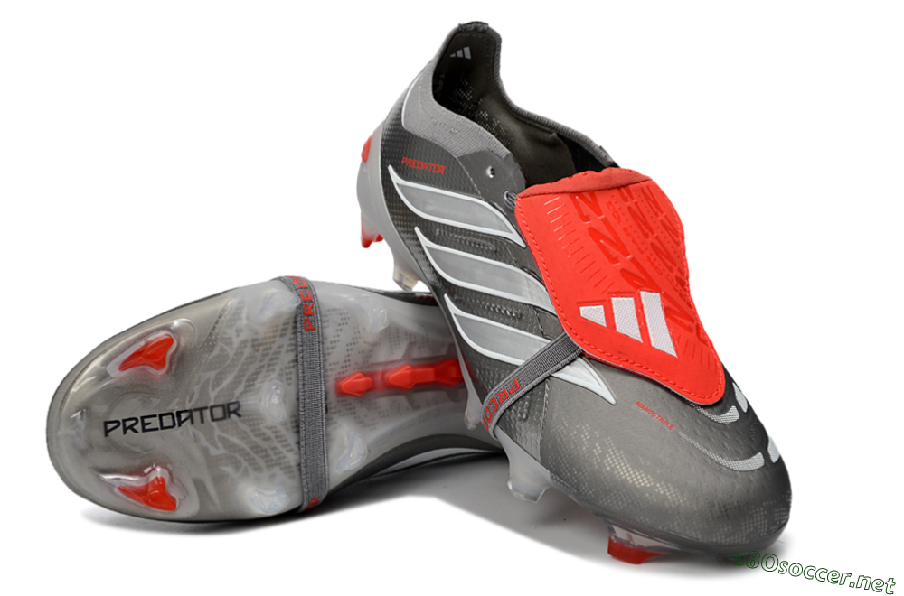 Unisex Adidas Predator 26 Elite Fold-Over Tongue FG Football Boots - Gray/Vibrant Red/Steel Gray 4