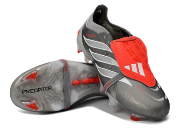 Unisex Adidas Predator 26 Elite Fold-Over Tongue FG Football Boots - Gray/Vibrant Red/Steel Gray