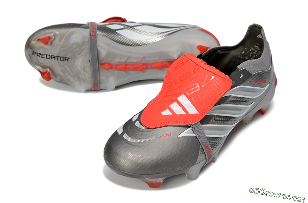 Unisex Adidas Predator 26 Elite Fold-Over Tongue FG Football Boots - Gray/Vibrant Red/Steel Gray 3