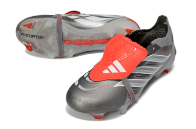 Unisex Adidas Predator 26 Elite Fold-Over Tongue FG Football Boots - Gray/Vibrant Red/Steel Gray